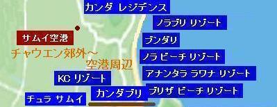 サムイ島チャウエンビーチ北郊外のホテルと地図