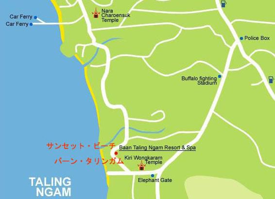 サムイ島サンセットビーチの地図